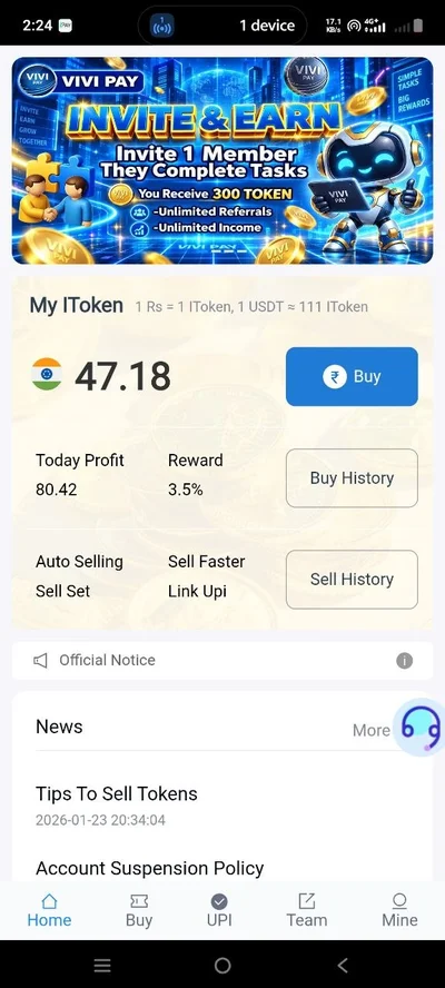 Vivi Pay Official App Dashboard - Buy and Sell Tokens Trading Interface